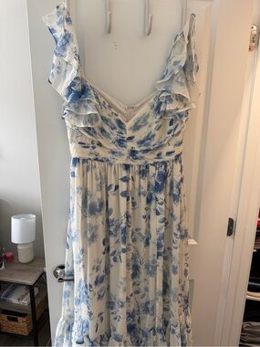 Birdy Grey Cream Dress with Blue Floral Print
